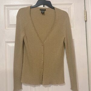 New York & Company Women’s Metallic Gold Sweater Cardigan Sz Large